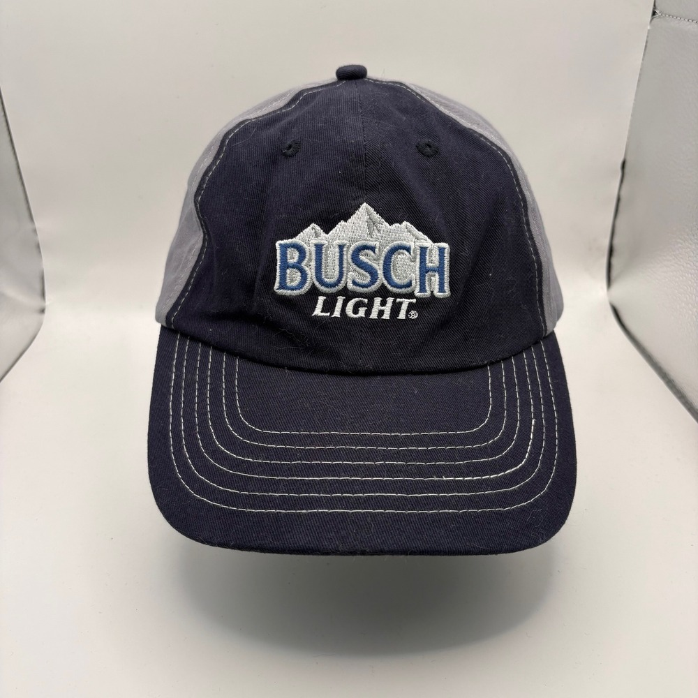 Busch Light Beer Hat Dark Navy Grey Two Tone Snapback Baseball Cap Mountain Logo